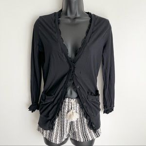 CLU Ruffle Button Down Long Sleeves Black Cardigan Cardi XS